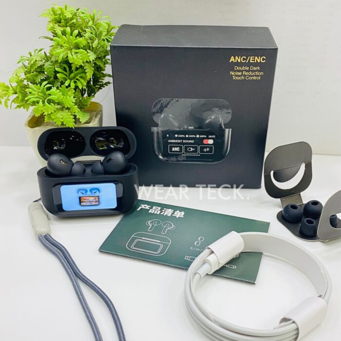 A9 Pro Earbuds Matte Black With ANC AND ENC - Eve Admire